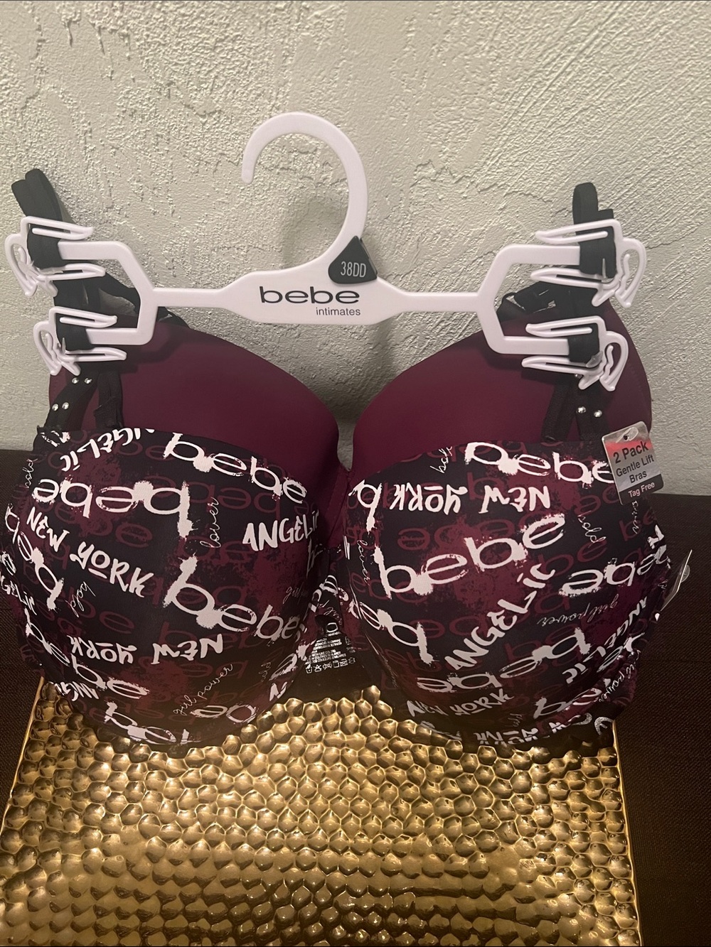 #2398**bebe Push-Up Bra in Burgundy with Black and White Logo Print